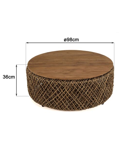 Table basse ronde en tissage de fibre de cocotier Sixtine bois - D.100x36 cm