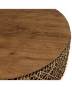 Table basse ronde en tissage de fibre de cocotier Sixtine bois - D.100x36 cm