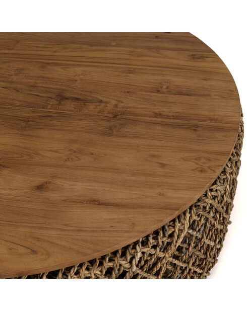 Table basse ronde en tissage de fibre de cocotier Sixtine bois - D.100x36 cm