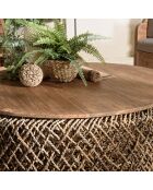 Table basse ronde en tissage de fibre de cocotier Sixtine bois - D.100x36 cm