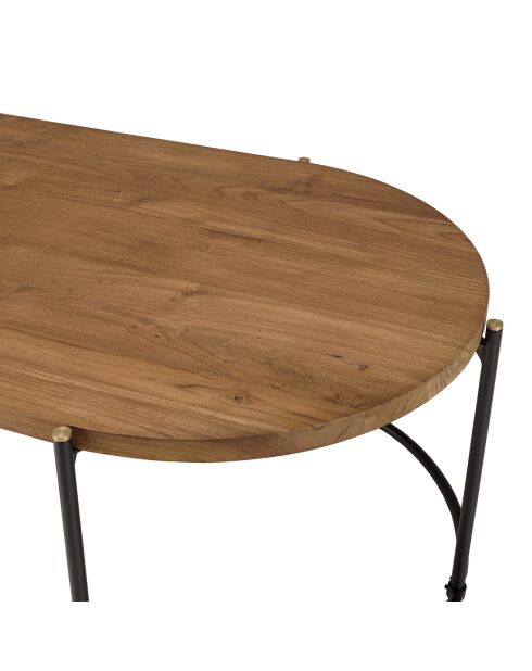 Table basse ovale plateau en bois de teck recyclé Sixtine bois/noir - 163x63x40 cm