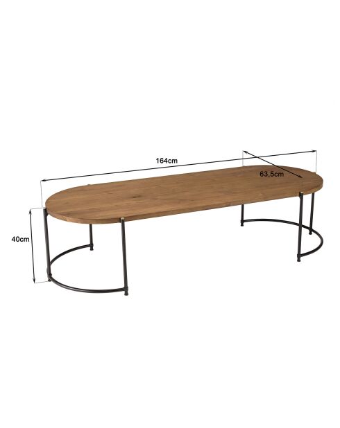 Table basse ovale plateau en bois de teck recyclé Sixtine bois/noir - 163x63x40 cm