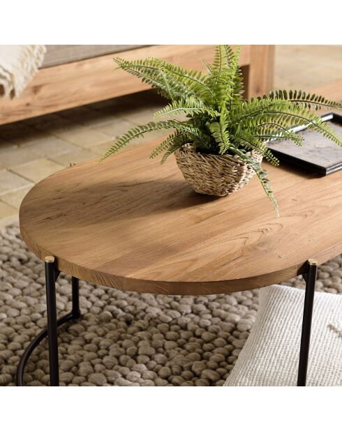 Table basse ovale plateau en bois de teck recyclé Sixtine bois/noir - 163x63x40 cm