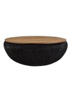 Table basse ronde en rotin noir plateau amovible Sixtine bois/noir - D.100x36 cm