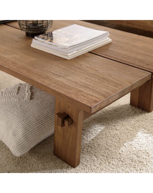 Table basse rectangulaire en bois de teck recyclé Sixtine bois - 140x70x35.5 cm