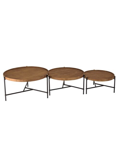 3 Tables basses tripodes rondes Sixtine bois/noir
