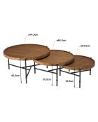 3 Tables basses tripodes rondes Sixtine bois/noir