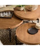 3 Tables basses tripodes rondes Sixtine bois/noir