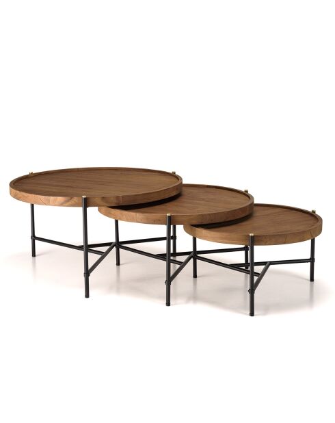 3 Tables basses tripodes rondes Sixtine bois/noir