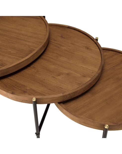 3 Tables basses tripodes rondes Sixtine bois/noir