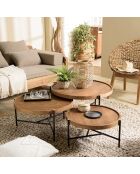 3 Tables basses tripodes rondes Sixtine bois/noir