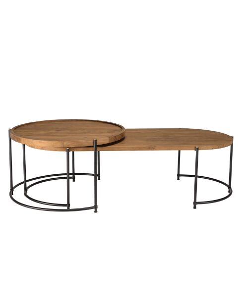 2 Tables basses ovale et ronde Sixtine bois/noir