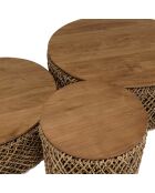 3 Tables basses rondes en tissage de fibre de cocotier Sixtine bois