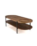 Table basse ovale 2 niveaux plateau amovible Sixtine bois/noir - 160x63x45 cm