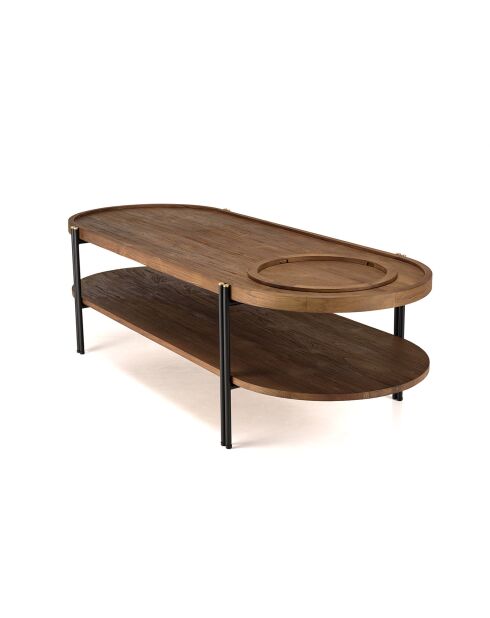 Table basse ovale 2 niveaux plateau amovible Sixtine bois/noir - 160x63x45 cm