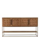 Buffet en bois de teck recyclé 4 portes en tissage de bambou Sixtine bois - 205.5x40x110.7 cm