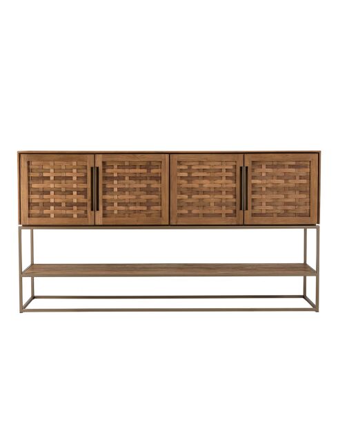 Buffet en bois de teck recyclé 4 portes en tissage de bambou Sixtine bois - 205.5x40x110.7 cm