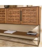 Buffet en bois de teck recyclé 4 portes en tissage de bambou Sixtine bois - 205.5x40x110.7 cm