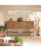 Buffet en bois de teck recyclé 4 portes en tissage de bambou Sixtine bois - 205.5x40x110.7 cm