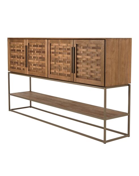 Buffet en bois de teck recyclé 4 portes en tissage de bambou Sixtine bois - 205.5x40x110.7 cm