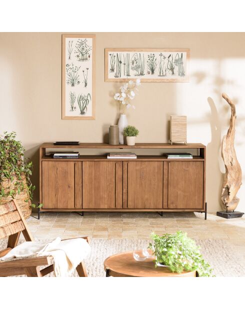 Buffet 4 portes 2 niches en bois de teck recyclé Sixtine bois - 194x42.5x85 cm