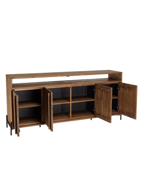 Buffet 4 portes 2 niches en bois de teck recyclé Sixtine bois - 194x42.5x85 cm