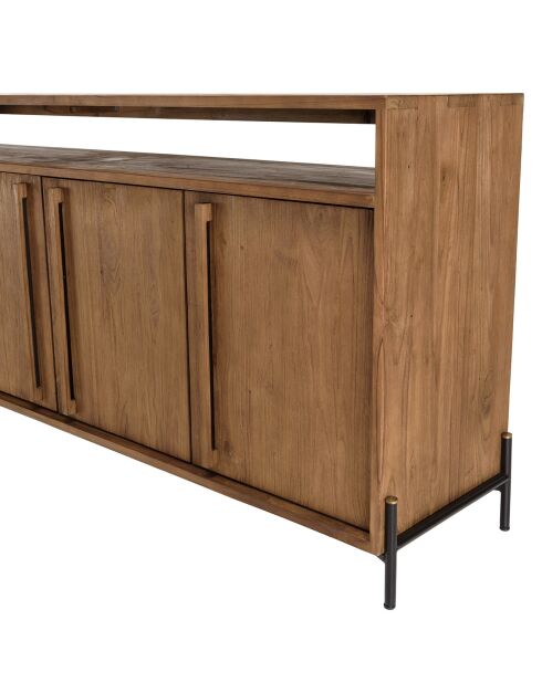 Buffet 4 portes 2 niches en bois de teck recyclé Sixtine bois - 194x42.5x85 cm