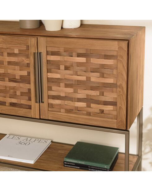 Buffet en bois de teck recyclé 3 portes Sixtine bois - 155x40x110.5 cm