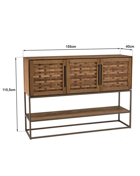 Buffet en bois de teck recyclé 3 portes Sixtine bois - 155x40x110.5 cm