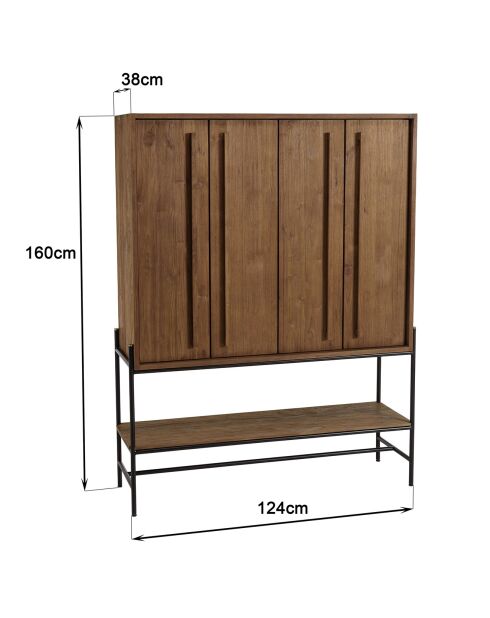 Buffet 4 portes 1 niche en bois de teck recyclé Sixtine bois - 124x38x160 cm