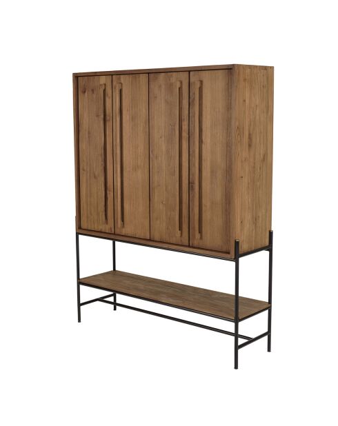 Buffet 4 portes 1 niche en bois de teck recyclé Sixtine bois - 124x38x160 cm