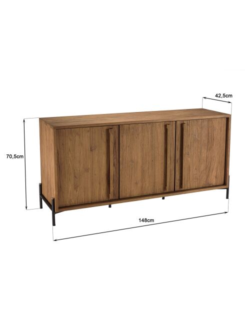 Buffet 3 portes en bois de teck recyclé Sixtine bois - 148x42.5x70 cm