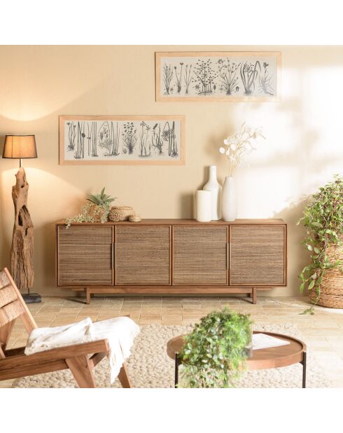 Buffet en bois de teck recyclé naturel 4 portes Sixtine bois - 180x40x63.5 cm