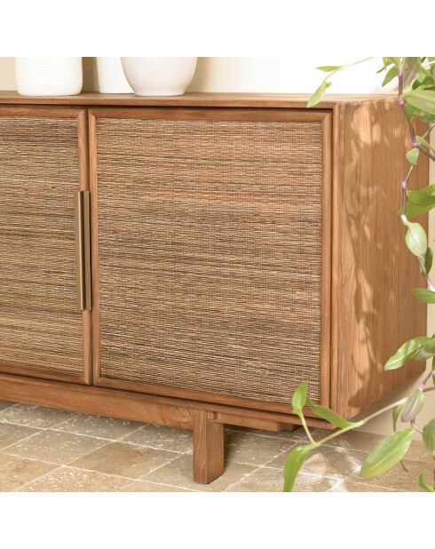 Buffet en bois de teck recyclé naturel 4 portes Sixtine bois - 180x40x63.5 cm