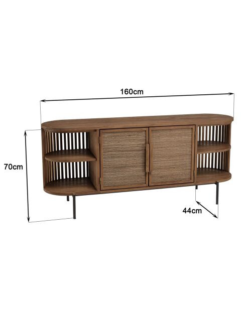 Buffet arrondi en bois de teck recyclé 2 portes Sixtine bois - 160x44x77 cm