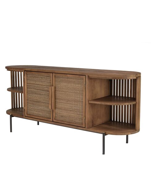 Buffet arrondi en bois de teck recyclé 2 portes Sixtine bois - 160x44x77 cm