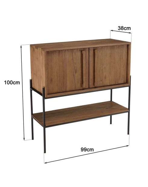 Buffet 2 portes 1 niche en bois de teck recyclé naturel Sixtine bois - 99x38x100 cm