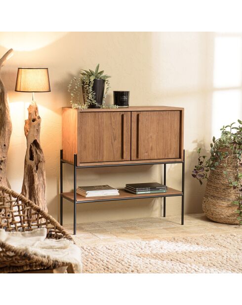 Buffet 2 portes 1 niche en bois de teck recyclé naturel Sixtine bois - 99x38x100 cm