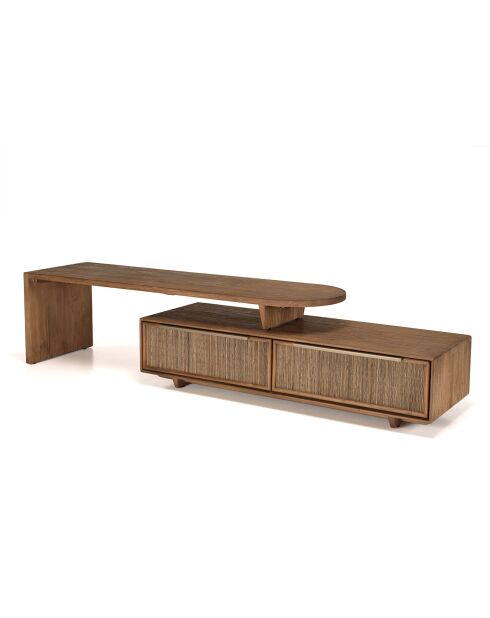 Modularer TV-Ständer mit 2 Schubladen aus recyceltem Teakholz Sixtine-Holz - 140x40x40,5 cm