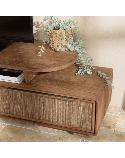 Modularer TV-Ständer mit 2 Schubladen aus recyceltem Teakholz Sixtine-Holz - 140x40x40,5 cm