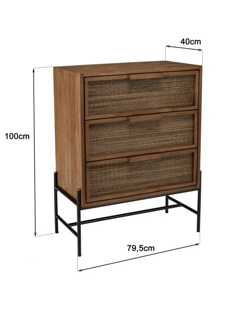 Commode 3 tiroirs en bois de teck recyclé Sixtine bois - 79.5 x40x100 cm