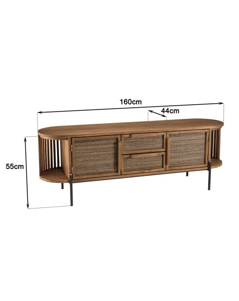 Meuble TV arrondi en bois de teck recyclé 2 portes 2 tiroirs Sixtine bois - 160x44x55 cm