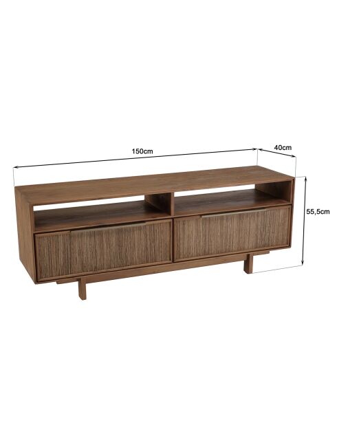 Meuble TV 2 tiroirs 2 niches en bois de teck recyclé Sixtine bois - 150x40x55 cm