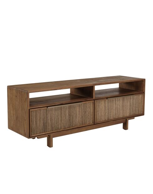 Meuble TV 2 tiroirs 2 niches en bois de teck recyclé Sixtine bois - 150x40x55 cm