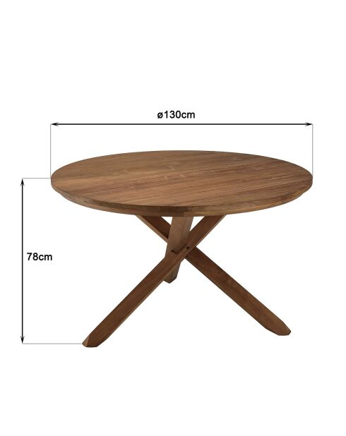 Table à manger ronde en bois de teck recyclé Sixtine bois - 130x130x78 cm