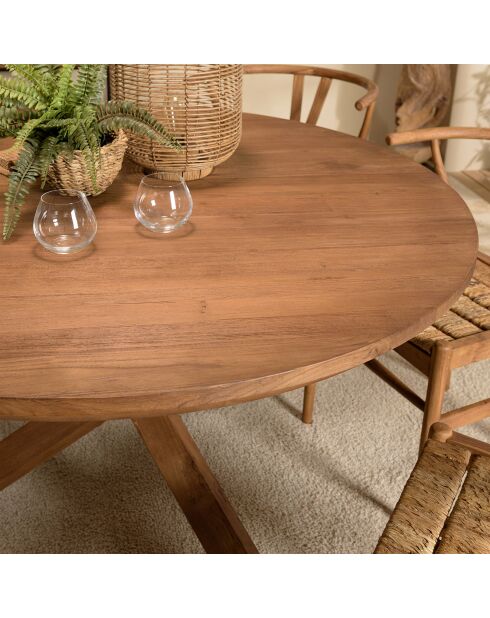 Table à manger ronde en bois de teck recyclé Sixtine bois - 130x130x78 cm