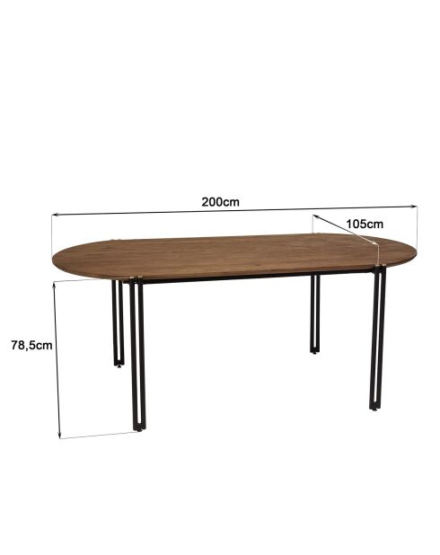 Table à manger ovale plateau bois de teck recyclé Sixtine bois/noir - 200x105x78 cm