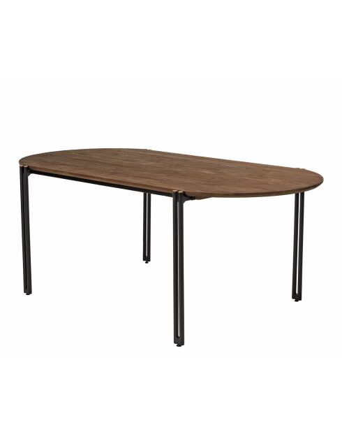 Table à manger ovale plateau bois de teck recyclé Sixtine bois/noir - 200x105x78 cm