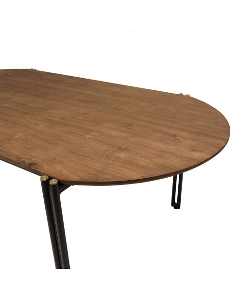 Table à manger ovale plateau bois de teck recyclé Sixtine bois/noir - 200x105x78 cm