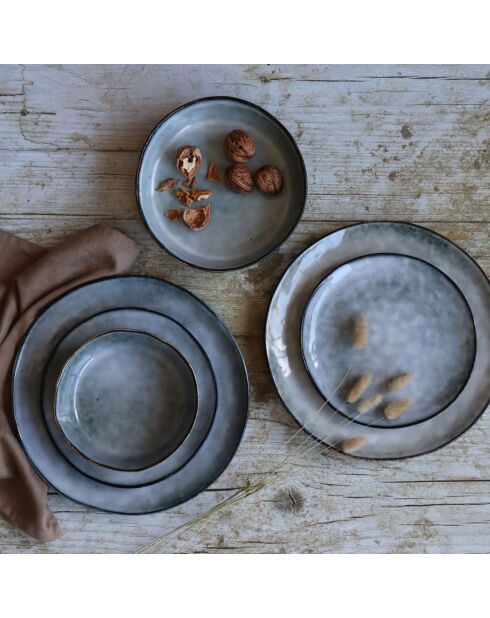 6 Assiettes creuses en grès Aronal bleues - D.16 cm